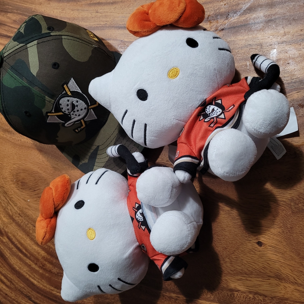 SOLD ON OFFER UP FOR $100.    Hello Kitty Plush Anaheim Ducks - Orange and White